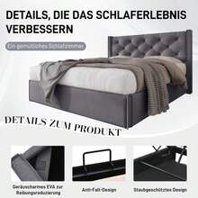 Hydraulic Double Upholstered Bed 160x200cm, Bed With Slatted Base Made Of Metal Frame, Modern Bed Frame With Storage Space, Cotton, Grey - Gray 3 - View 6