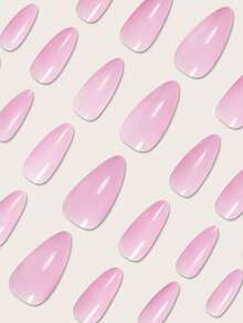 Instantly Upgrade Your Look With 24pcs Press On Nails Almond Nails French Tip Nails Full Coverage Fake Nails For Women And Girls Includes 1sheet Adhesive Tabs & 1pc Mini Files Suitable For Autumn And Winter Seasons Party Date And Office Daily Wear False Nails Jelly Glue Is Randomly Shipped - Pink - View 4