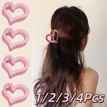 1pc/2/3/4pcs Minimalist Heart-Shaped Pink Claw Clips - Daily Commute Practical Hair Accessories Valentine's Day Couple Hair Clips Women Hair Claw Hair Clutch - Pink - View 1