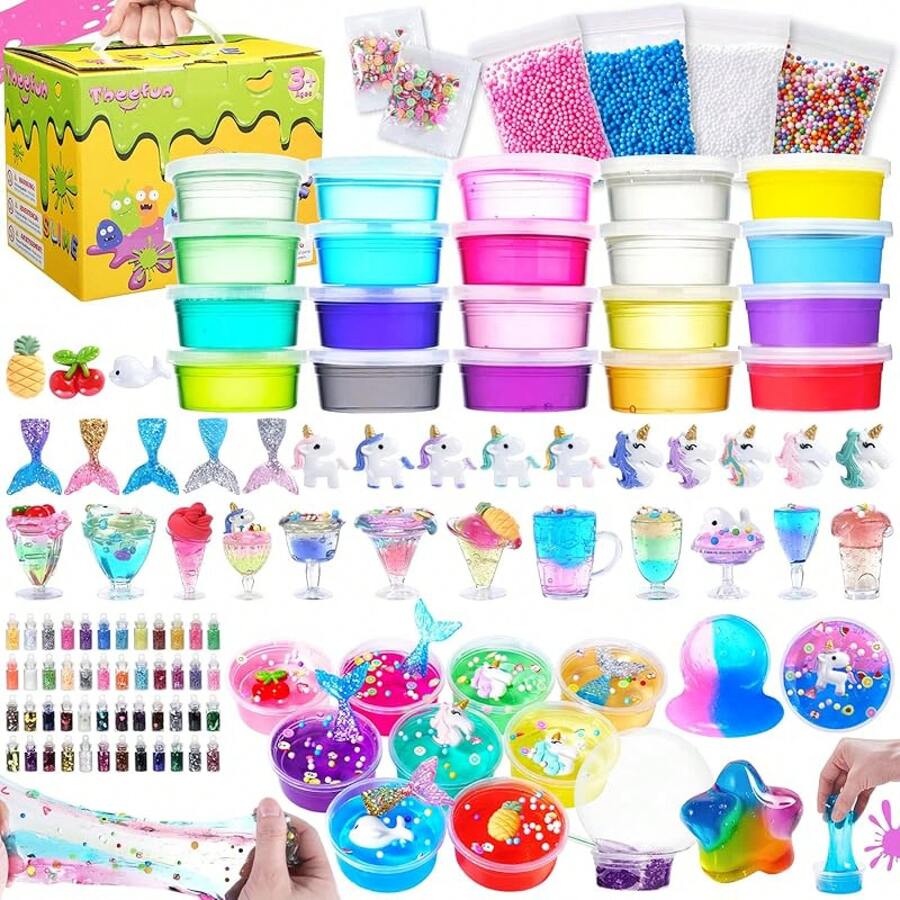 108 Pcs Slime Kit Girls Boys, Slime Making Supplies Include 20 Mud, 4 Clay, 48 Glitter Powder, Charms, Birthday Party Favors Toys Kids 3-12 - 原廠水晶史萊姆 - 108 件裝 - 查看 1
