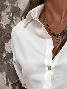 2pcs/Set Women Casual Loose Stylish And Elegant Shirt And Shorts White Summer - White - View 2