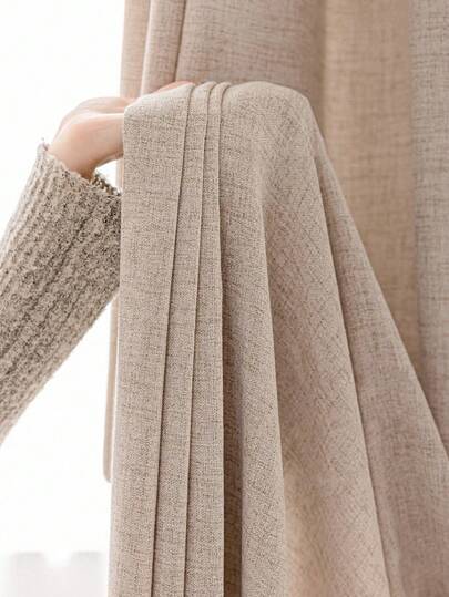 1pc Vintage Beige Thickened Linen Sheer Curtain, Lightweight Semi-Blackout Curtain With Eyelets, Japanese Linen Style, Suitable For Living Room And Bedroom, Sound Insulation And UV Protection, Home Decor Blackout Curtain (190g Fabric Weight)