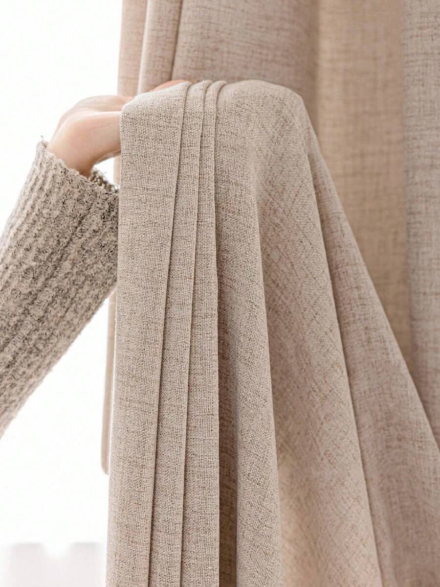 1件复古米色加厚亚麻薄纱窗帘,轻盈半遮光窗帘,带孔眼,日式亚麻风格,适用于客厅和卧室,隔音防紫外线,家居装饰遮光窗帘(190克面料重量) - 彩色 - 查看 1