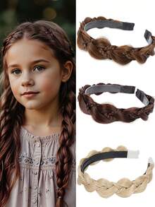 Kid's Fishbone Braid Wig Fluffy Top Hairband High Forehead Volumizing Tress Extensions Twist Braid Fake Hair Band 1pc
