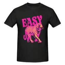 Easy Tiger Shirt, Di Tiger Boxy , Vintage Tigers Crop Top, Easy Tiger , Retro Tiger , Easy Tiger T-Shirtcotton220g High-Quality Pure Vintage Cotton T-Shirt Summer Outfits For Women Graphic Tees With Minimalist Printing, Soft And Breathable Fabric, Comfortable And Loose, Suitable For All Day Wear, Suitable For Office Casual Wear, Spring And Summer Daily Appearance, Elegant And Youthful Design-Unisex Summer Casual Vintage Cotton Printed T-Shirts For Couples - 黑色 - 查看 1