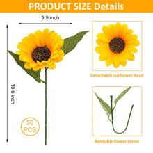 ArtiEleg 1/3/8/12/20pcs Artificial Silk Sunflower With Stem, Home Decor For Room, Bedroom, Easter, Mother's Day, DIY Craft, Wedding, Birthday, Valentine's Day - Yellow - View 14