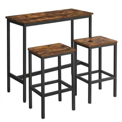 VASAGLE Dining Table Set, Bar Table And Chairs Set, Industrial, Rustic Brown And Black