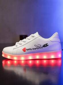 LED 7-Color Glowing Shoes, USB Rechargeable Glow In The Dark Shoes For Adults, Men & Women, Students, Dance Performance, Halloween, Holidays, Couples, Leather, Spring/Autumn/Summer/Winter, Casual Sneakers, Chunky Sneakers - White - View 5