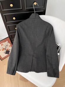 GMFP Women's Casual Elegant Fashion Long Sleeve Loose Wool Blazer, Women's Winter Jacket, New Year/Valentine's Day - Grey - View 3