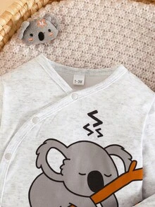3pcs Newborn Baby Boy Casual Outfit Set - Cute Koala Print Button-Up Top, Simple Pants With Socks, And Hat