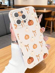 1 pieza Funda de teléfono con diseño de calabazas y fantasmas en estilo festivo, ideal para temporada de Halloween y amantes de la decoración temática otoñal, protección elevada para lente con diseño de ojo, resistente a golpes, compatible con iPhone17 ProMax/16/15/14/13/12/11/Plus/Pro/ProMax, compatible con Galaxy A34/A35/A54/A55, Galaxy S20/S21/S22/S23/S24/S25 Ultra/Plus, compatible con Galaxy/Redmi/Honor/OPPO/ViVo - Blanco - Ver 4