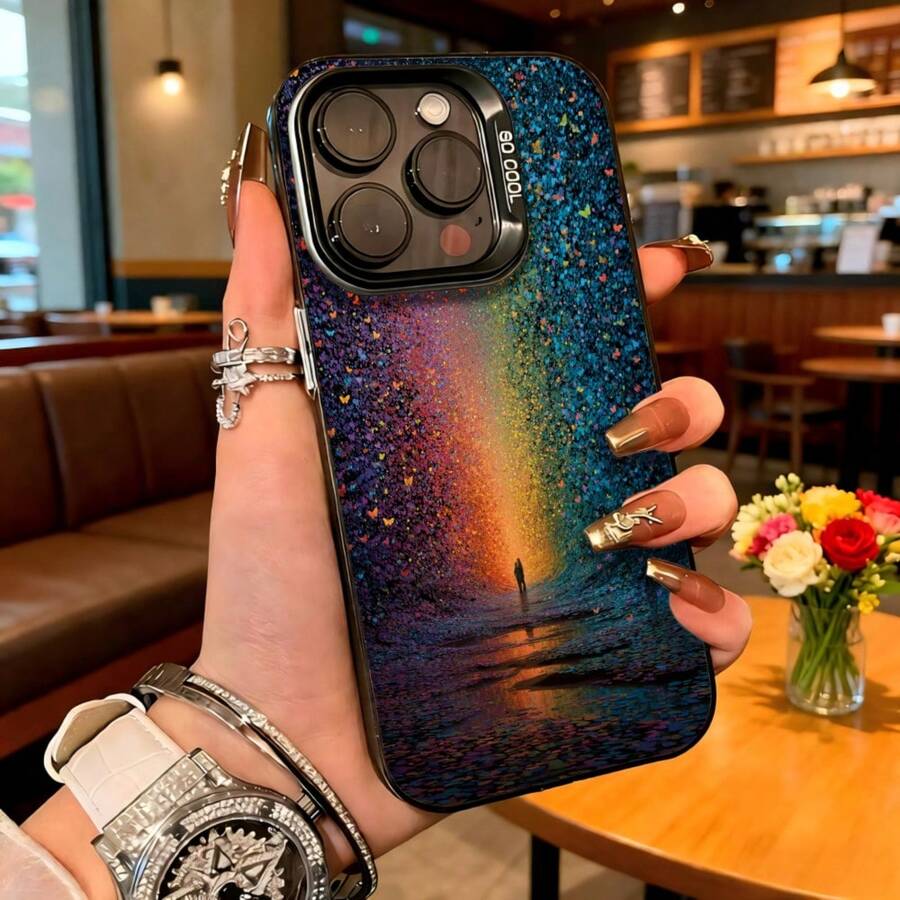 Cubierta de telefono con diseño de arco iris y estrellas azul oscuro para iPhone 14 Pro Max funda protectora con impresion de paisaje misticos ideal para uso diario en cafes y salas de estar - Blanco - Ver 1