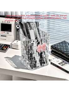 1pc Acrylic Desktop Pen Holder, 2 Color Options, Size: 4.13*2.95*2.95 Inches, Transparent Acrylic Desktop Storage Box - Pen Holder & Organizer, For Office & Dorm Daily Use - Multicolor - View 14