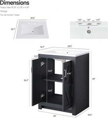 Vabches Bathroom Vanity With Sink Set,  24 Inch / 30 Inch Modern Bathroom Cabinet With Ceramic Basin & Doors, Freestanding Storage Cabinet With Adjustable Shelf, Vintage Vanity With Ceramic Sink - màu đen - Xem 9