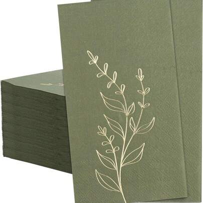 20/40/60 piezas Servilletas desechables de papel de 13 * 15.7 pulgadas de color verde oliva de 2 capas con hojas de oro en relieve para cenas, picnics, cumpleaños, bodas y fiestas
