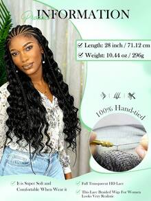 13x6 Lace Front Braided Wig, Unique Wavy Braid Hairstyle, Fashionable Wig For Daily Wear And Workplace, Great Gift - 黑色 - 查看 7