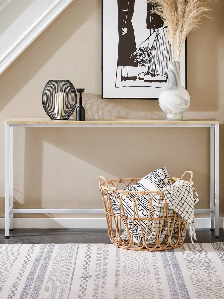 SoBuy Narrow Console Table For Hallway – Console Tables For The Living Room, Metal Sideboard, Robust Design – Ideal For Hallway Furniture, Office – Natural & Black, 120x65x20cm, FSB19-Z - White - View 1