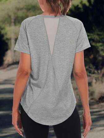 女士纯色运动T恤 - 圆领，轻盈，短袖，弹性涤纶混纺，适合春夏季，不褪色，宽松基本款，休闲半袖衬衫