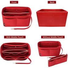 Filz-Handtaschenorganizer mit Trennfächern für das Innere der Tasche, kompatibel mit verschiedenen Taschenmodellen und -marken. - Rot - Übersicht 4