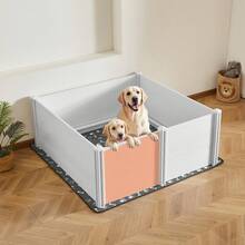 Dogs Whelping Box, 60 X 60 X 24 Inch, Plastic PVC Puppies Playpen With Height Adjustable Door And Washable Pee Pad, Anti-Deformation Indoor Puppy Play Pen For Extra Large Breed Dogs, Milk White - Grey - View 1