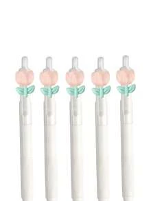 1 支/5 支速干郁金香花圆珠笔、记号笔、黑色墨水按压笔、高品质少女透明笔、卡通按压笔、办公和学校用品、返校必备（颜色随机）