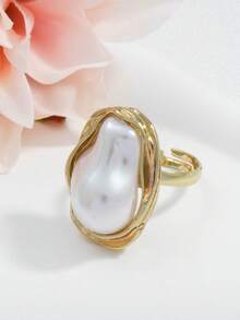 1枚时尚优雅的仿巴洛克珍珠可调节戒指，适合女士日常及旅行佩戴 - 彩色 - 查看 3