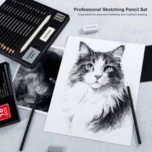18 Pcs Sketching Pencils Set, Graphite Pencils (14B - 4H),Charcoal Pencils,Stumps,Vinyl Eraser,Kneaded Eraser,Sharpeners - 18-piece Sketch Pencil Set - View 5