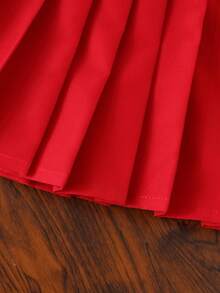 Estilo del Día de San Valentín - Conjunto informal para niñas con blusa blanca sólida con decoración de corazón 3D y falda plisada roja grande - Blanco - Ver 7