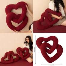 Cojín decorativo suave con forma de corazón entrelazado, ideal para San Valentín, fiestas y decoración del hogar. - Rojo - Ver 2