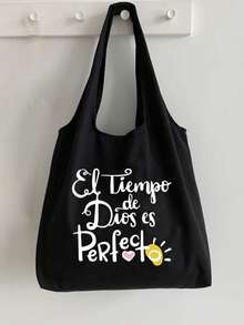Bộ 1 túi đeo vai bằng vải canvas + túi nhỏ màu đen, in hình trái tim, mặt trời và dòng chữ trắng "Iempo De Dios Perfect", túi xách tay tiện dụng, túi đựng đồ trang điểm du lịch, túi tote, túi mua sắm đa năng, lý tưởng cho mua sắm, đám cưới, sinh nhật, đi biển, kỳ nghỉ, tựu trường, Giáng sinh, Lễ Tạ ơn, quà tặng năm mới. - Nhiều màu - Xem 7