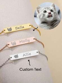 1pc Customized Pet Photo Dog Tag Pendant Bracelet, Stainless Steel Material, Can Be Used As Memorial Jewelry, Learning Supplies, Back To School Gift, Office Supplies, School Supplies, Classroom Supplies, Teacher Gift, College Supplies, Coworker Gift, Dorm Supplies, Kids & Teens Apparel, Middle School Gift - Rectangular Bracelet - View 5