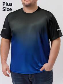 1pc Plus Size Ombre Color Men's T-Shirt, Covers Large And Extra Large Sizes, Ultra-Lightweight Quick-Dry Sports Tee, Suitable For Outdoor Activities, Sports, Commuting, Short Sleeve, Can Be Used As Fitness Top, Christmas Or Halloween Gift