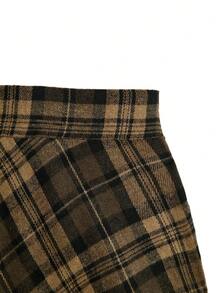 Women's Versatile Plaid A-Line Skirt, Casual For Daily Wear - Brown - View 3