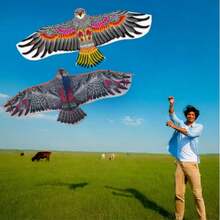 1个大型风筝，Cometas Volar，Cometas，雄鹰翱翔风筝，采用亮丽羽毛设计 - 翼展3.9英尺，耐用风筝线长30米，易于在微风中放飞，适合海滩、花园、公园、家庭娱乐、户外家庭娱乐活动