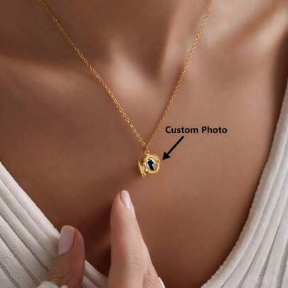 Custom Gold Plated Tiny Oval Locket Necklace, Oval Locket Necklace, Photo Locket Necklace, Gift For Mom, Personalized Gift For Her, Christmas Gift