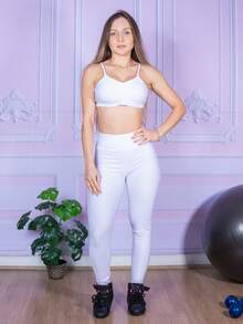 Women's Fitness Gym Set: Backless Top + Leggings - 白色 - 查看 2