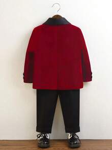3 件套年轻男孩西装，夹克 + 裤子 + 领结，绅士装，秋冬 - 紅色 - 查看 6