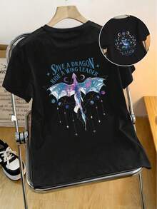 女士夏季上衣，龙骑士双面T恤，黑曜石风暴，休闲圆领衬衫，时尚有型，女士图案T恤，女士秋冬长袖上衣，女士户外服装
