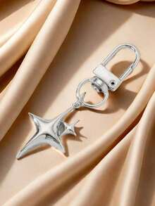 1pc Y2K Star Decor Keychain, Metal Keyring, Suitable For Backpack, Car, Earphone Accessories, Women Keychain Pendant Gift Souvenir Car Accessories Bag Charm School Gothic Style - Silver - View 4