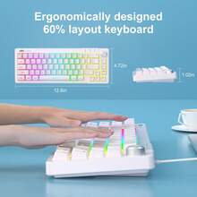 MAGEGEE TS68 60% 紧凑型有线键盘，61 键，RGB 背光，小型便携式薄膜键盘，适用于 Windows PC、笔记本电脑和游戏本。 - 黑色 - 查看 4