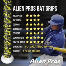 ALIEN PROS - Cinta de agarre de murciélago para béisbol de 1,1 mm precortada y cinta de murciélago de calidad profesional para envolver tu bate para una carrera en casa épica (paquete de 2) de - Negro - Ver 6