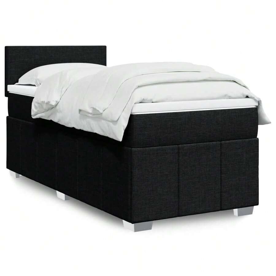 vidaXL Boxspringbett Mit Matratze Schwarz 80x200 Cm Stoff - Schwarz - Übersicht 1