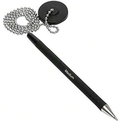 Chainlink Captive Ballpoint Pen - 12 Pack- Secure Desk And Counter Pen With 580mm Silver Chain, Self-Ad...