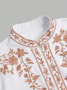 2pcs/Set New Men's White Dashiki Shirt, Vintage Palace Style, Golden Floral Embroidery, Mandarin Collar, Long Sleeve, Pockets, Elastic Waist Pants, African Clothing, Men's Casual Shirt & Pants Set, Suitable For Parties, Dates, Weddings, Daily Wear, Cultural Events, Traditional Ceremonies & Celebrations - 白色 - 查看 5