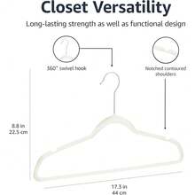 Slim, Velvet, Non-Slip Suit Clothes Hangers, Ivory/Rose Gold - Pack Of 100 - 象牙色/銀色 - 查看 5