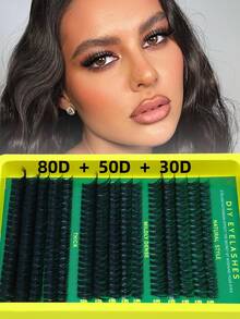 15 Row 300PCS Individual Lash Clusters 30/50/60/80/100D D Curl 8-16mm DIY Lash Clusters Manga Lashes Extra Thick&Fluffy&Natural Look Reusable Individual Eyelash Extension Kit For Self Use At Home Or On-The-Go For Daily Life&Wedding&Dating&Party&Travel&Spring Day - D - View 2