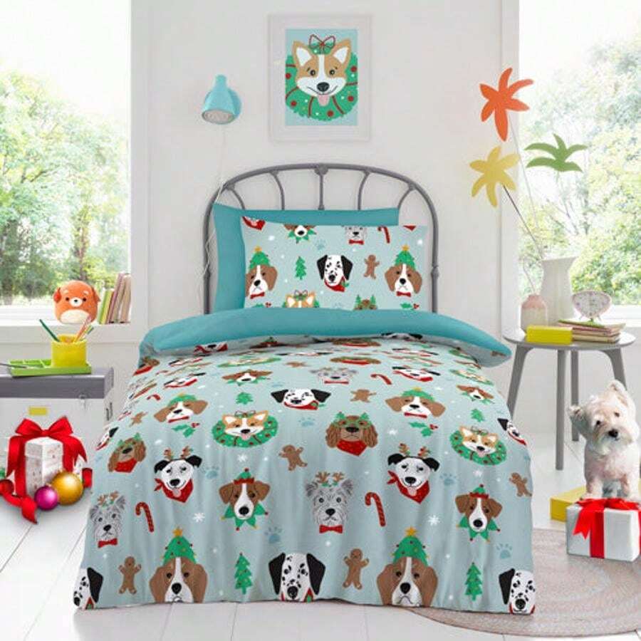 FabFinds Life From Coloroll Kids Christmas Dogs Printed Duvet Set Single - Multicolor - View 1