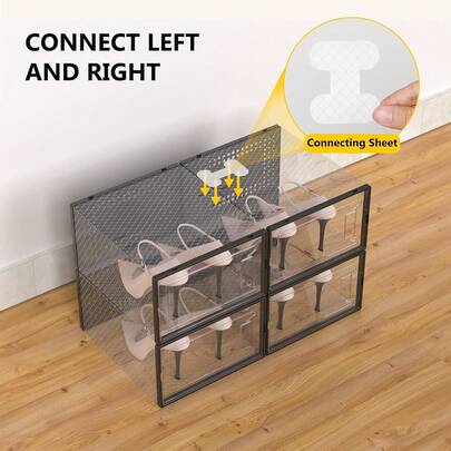 12 Pack Shoe Organizer Storage Rack Clear Plastic Stackable Shoe Boxes For Closet, Space Saving Foldable Shoe Storage Case, Sneaker Storage Shoe Box Container