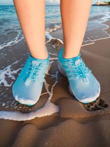 Kids Summer New Gradient Print Breathable Mesh Low-Top Hook And Loop Quick-Dry Barefoot Beach Swim Shoes, Rubber Non-Slip Sole, Outdoor Cycling, Indoor Fitness Yoga Running Jumping Rope Multifunctional Training Shoes For Girls - Cadet Blue - View 6