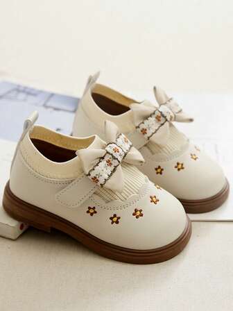 Zapatos planos tipo Mary Jane para niñas, zapatos de princesa de moda con decoración de lazo floral, diseño de , cuello suave, fácil de poner y quitar, adecuado para todas las estaciones